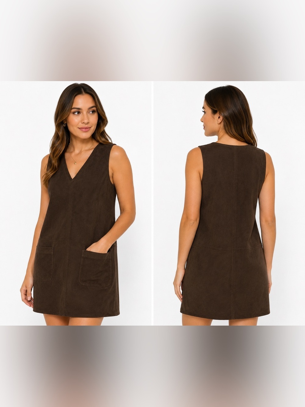 Max Studio London Olive Green Faux Suede Shift Dress Sleeveless Size S